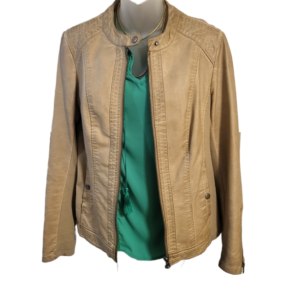 Sebby Lightweight Taupe Faux Leather Moto Jacket sz M - Picture 1 of 7